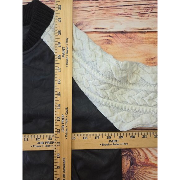 Double Zero Womens Black Faux Leather Jacket Small Cream Cable Knit Sleeves - Picture 7 of 7